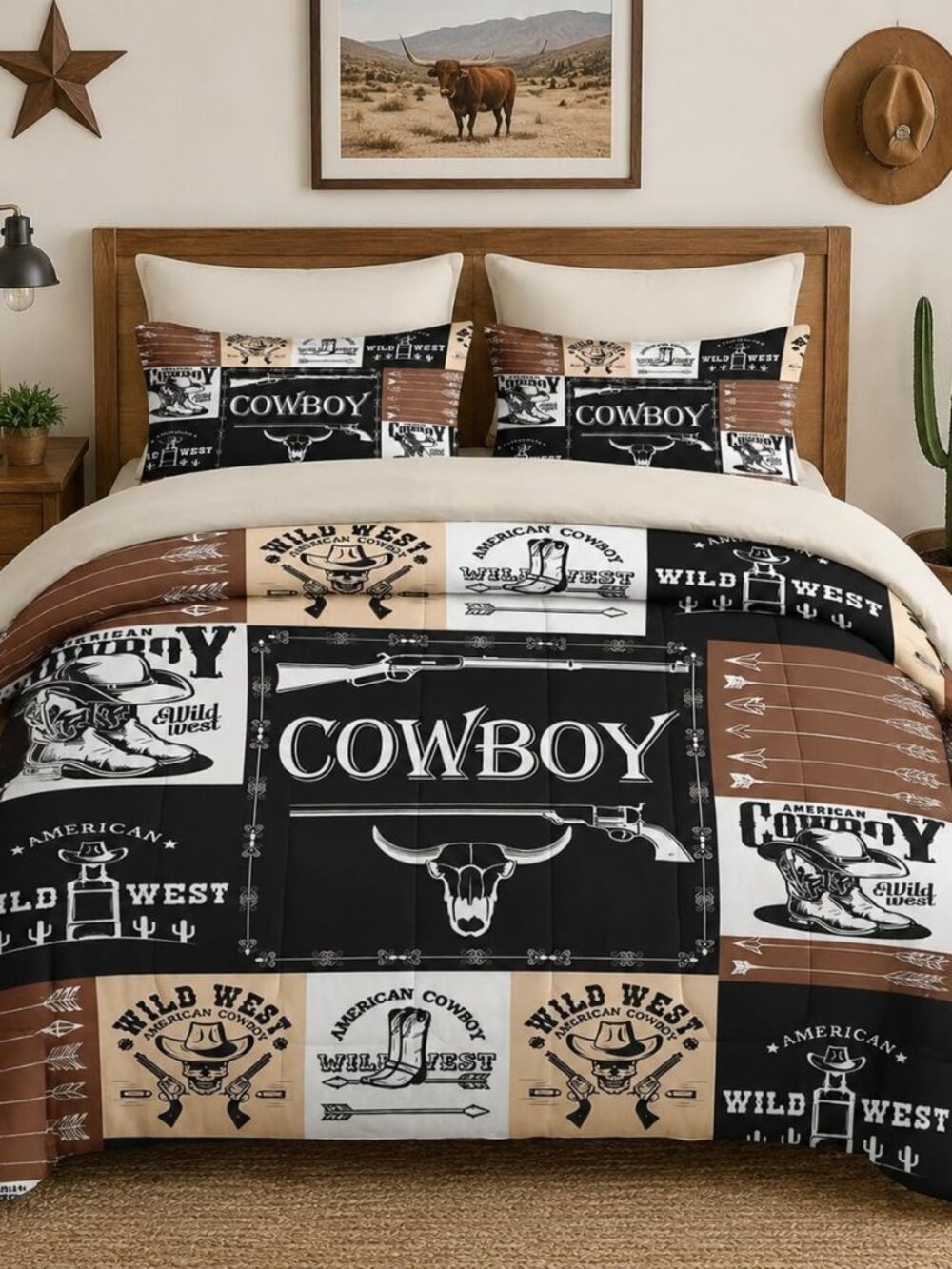 Queen Comforter Set with Sheets, 7 Pieces Vintage Cowboy Bedding